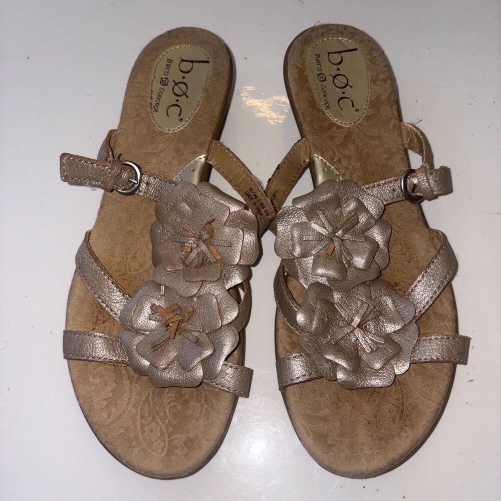 BOC Born Concept Womens Floral Sandals Us 9/EU 40.5 Metallic Pearl Gold Slides